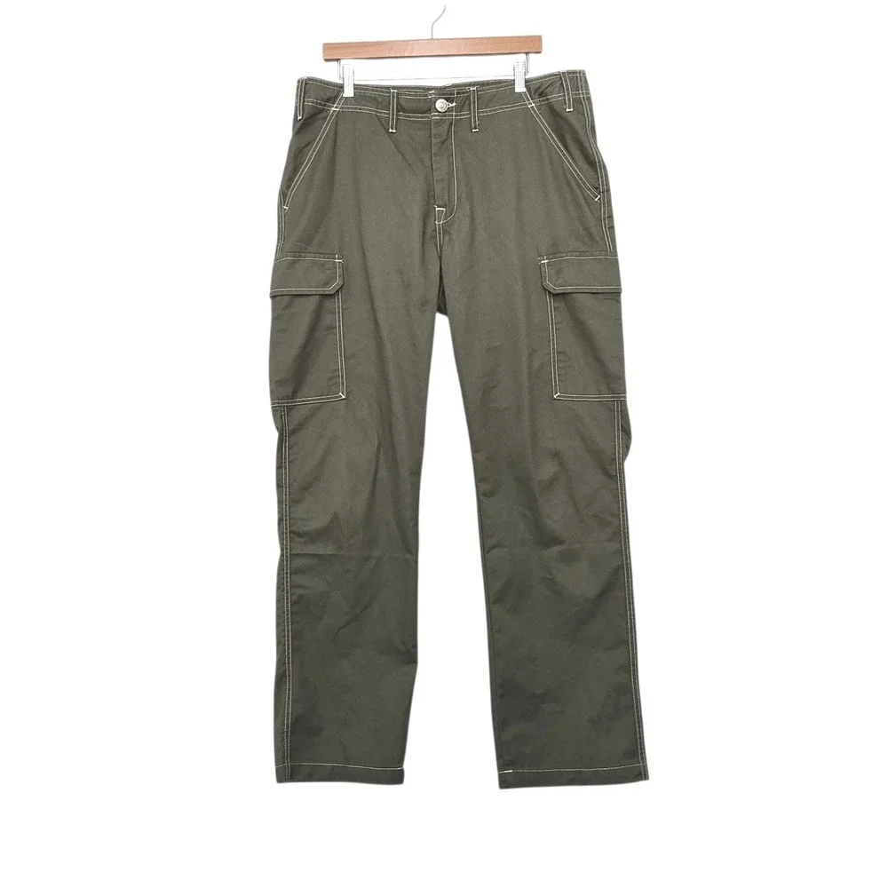 True Religion Mens Olive‎ Green Contrast Stitch Cargo Pants Straight Leg Size 34